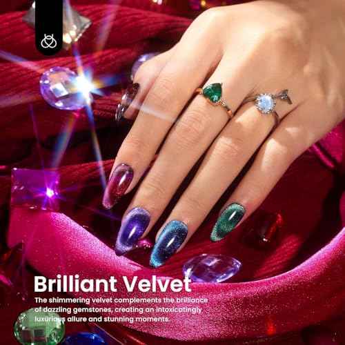 Beetles Cat Eye Gel Nail Polish Set, 6 Colors Christmas Gel Polish Kit Glitter Red Pink Shiny Brown Burgundy Purple Blue Green Magnetic Effect Sparkle Stunning Soak Off UV Manicure Gifts for Women