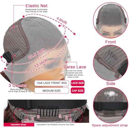 Reddish Brown Bob Wig Human Hair Body Wave 13x4 HD Lace Front Wigs Human Hair 12Inch 33# Body Wave Lace Frontal Wig Pre Plucked 180% Density Wine Red Bob Wigs for Women