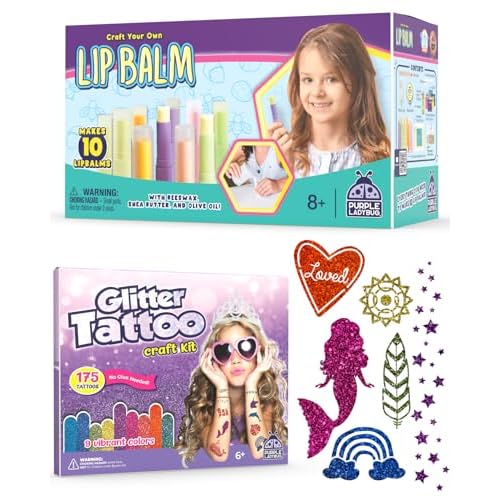 PURPLE LADYBUG DIY Lip Balm + Kids Glitter Tattoo Craft Kit
