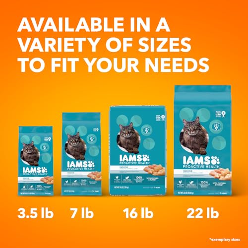 IAMS PROACTIVE HEALTH Adult Indoor Weight Control & Hairball Care Dry Cat Food with Chicken & Turkey Cat Kibble, 7 lb. Bag