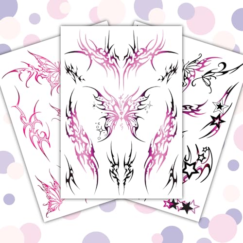 Y2K Temporary Tattoo Sheets – 3 Pack Waterproof Tribal & Cybersigilism