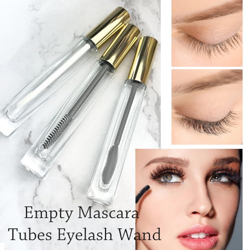 Empty Mascara Tube and Wand Glass, 3PCS 10ml Empty Mascara Tube and Lip Gloss Tubes, Eyelash Spoolies with Tube, Eyelash Growth Packing Tube Container for Home and Travel (B)