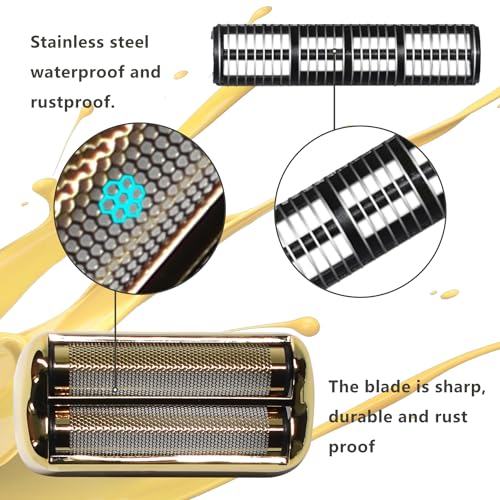 Replacement Foil and Cutter for BaBylissPRO Barberology Electric Shaver, Double Foil Shaver Replacement Head Compatible with BaBylissPRO Barberology FXFS2 Razors,Golden