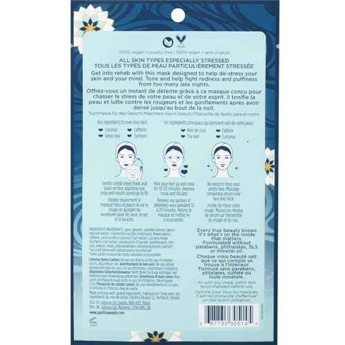 Pacifica Beauty Skin Rehab Coconut and Caffeine Facial Mask, Skincare, Green Tea, Puffiness, Face Mask, Sheet Mask, Face Care, All Skin Types, Vegan (6 Sheets)