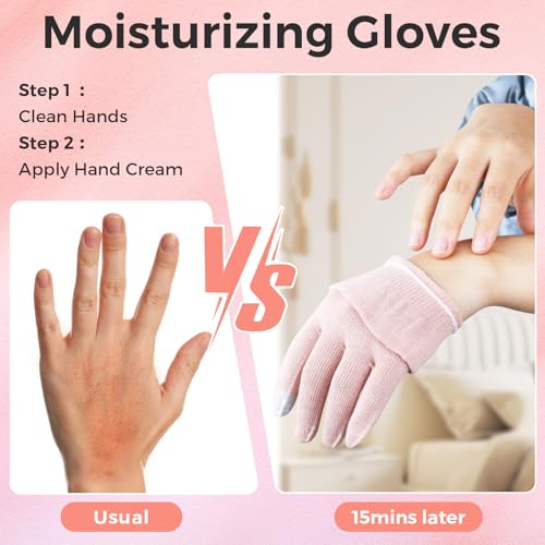 Donfri Touchscreen Cotton Moisturizing Overnight Gloves - 2 Pairs, Pink (M)