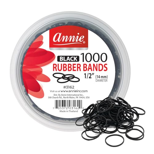 Annie 1000 Black Rubber Bands – 14mm Hair Bands