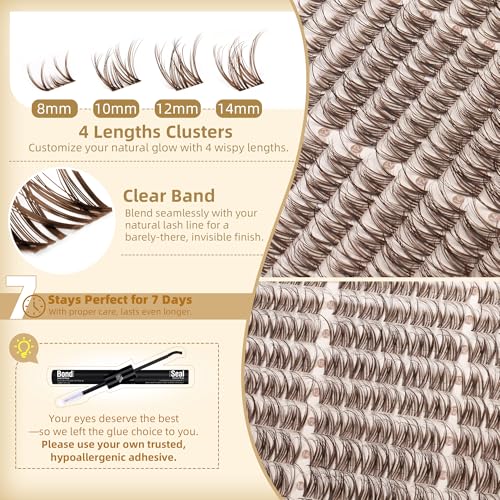 Brown Eyelash Clusters - Wispy Spider Style 150pcs D Curly 8-14MM