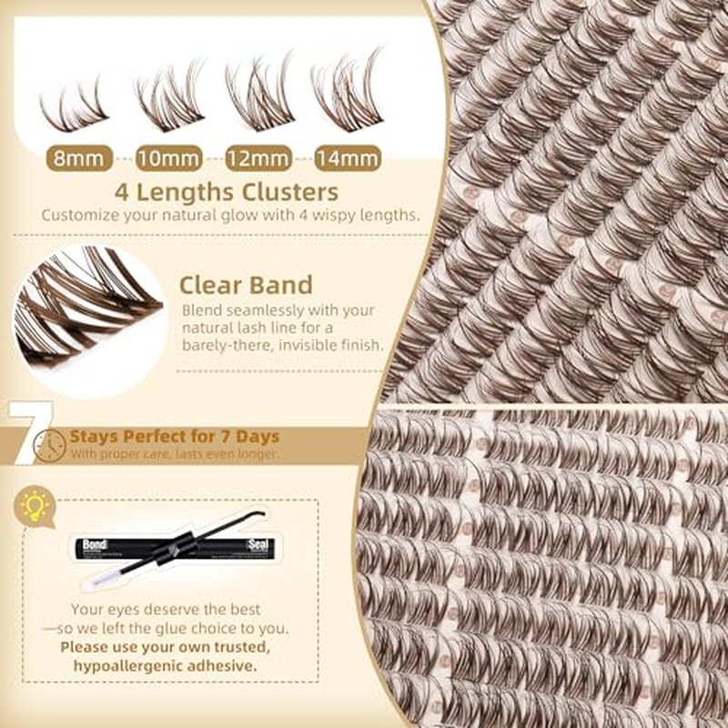 Brown Eyelash Clusters - Wispy Spider Style 150pcs D Curly 8-14MM