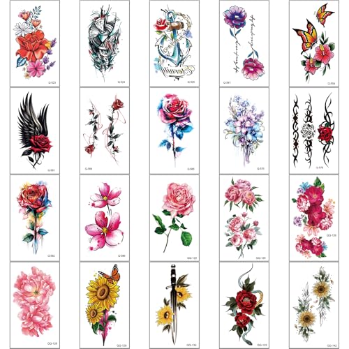 24 Sheets Watercolor Flower Temporary Tattoos for Kids