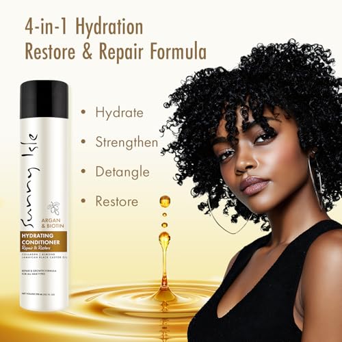 Sunny Isle Argan and Biotin Hydrating Conditioner - Collagen, Almond, Jamaican Black Castor Oil - 10.1 oz