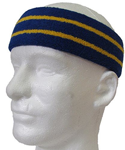 Couver HB799 Long Thick Wider Tan Basketball Headband Terry Cloth with 2 Black Stripes, 1 Piece