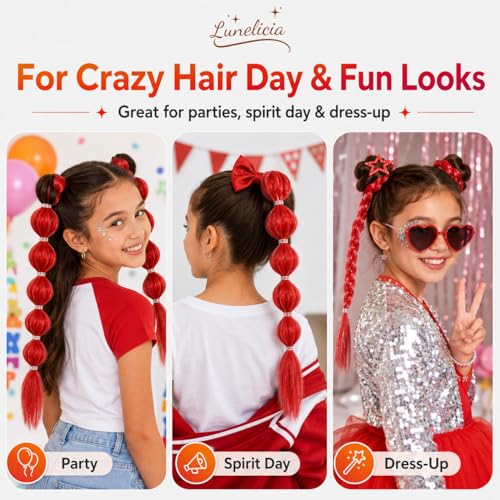 Lunelicia 16-Inch Red Ponytail Hair Extensions - 2 Packs for Braids