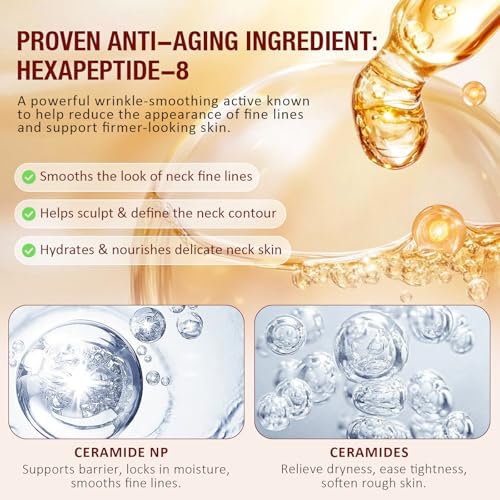 AH-8 Firming Neck Cream for Skin Body Care, 4.23Oz Neck Tightening Cream with Roller, Lifting & Tightening Loose Skin, Reduces Wrinkles and Fine Lines, Facial Moisturizer(Golden)