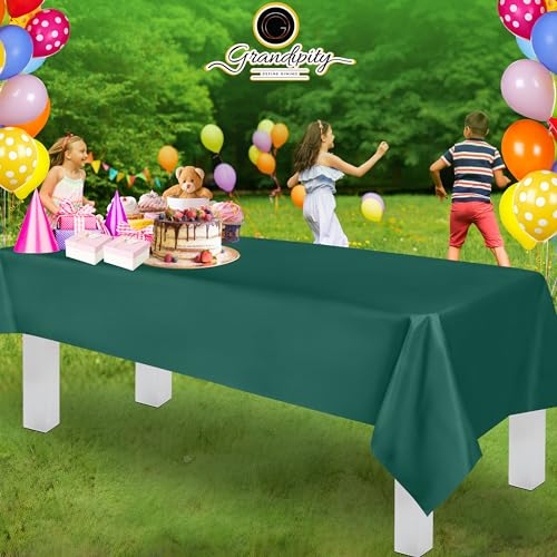 Grandipity Dark Green 12 Pack Premium Disposable Plastic Tablecloth 54 Inch. x 108 Inch. Decorative Rectangle Table Cover