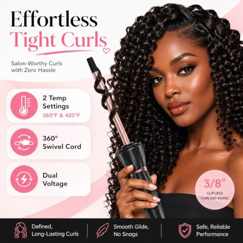 Hahahope 3/8 Inch Skinny Curling Wand - 9mm Ceramic Small Barrel Iron