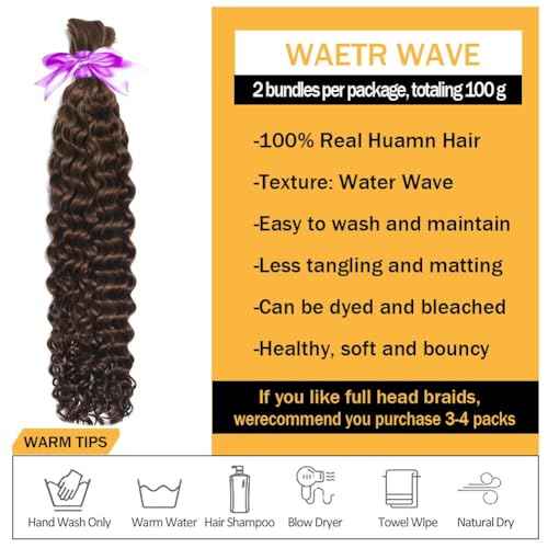 Human Braiding Hair for Boho Knotless Braids Bulk Curly Bundles Human Hair for Micro Braiding Wet and Wavy Water Wave No Weft Human Hair Extension for Box Boho Braids 100g (4#,20inch)