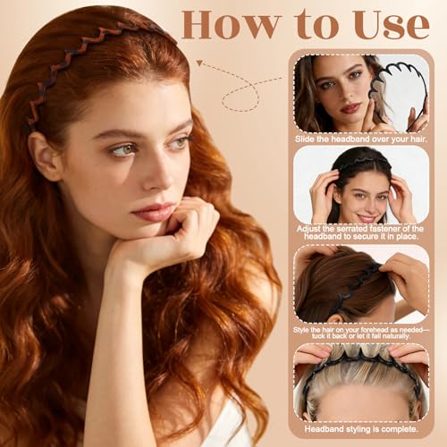 8-Piece Zigzag Headbands Set with Non-Slip Teeth - 90s Style
