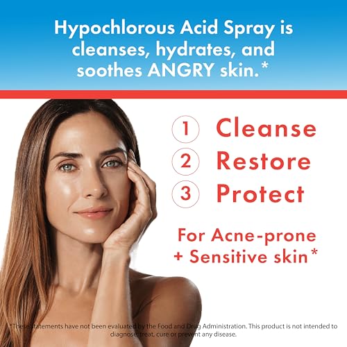Hypochlorous Acid Spray for Face, Skin & Eyelids ? pH-Balanced HOCl Facial Spray Safe for Acne, Red & Sensitive Skin ? Gentle Non-Toxic Toner & Cleanser Mist for Clear, Hydrated Skin, 8 oz