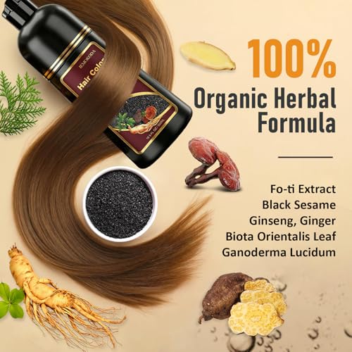 Msktasy Dark Brown Hair Dye Shampoo for Gray Hair, Natural 100% Coverage