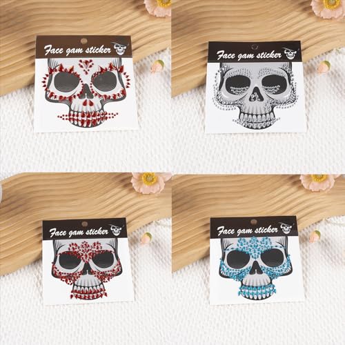 6 Sheets Halloween Face Gems Rhinestone Tattoo Stickers