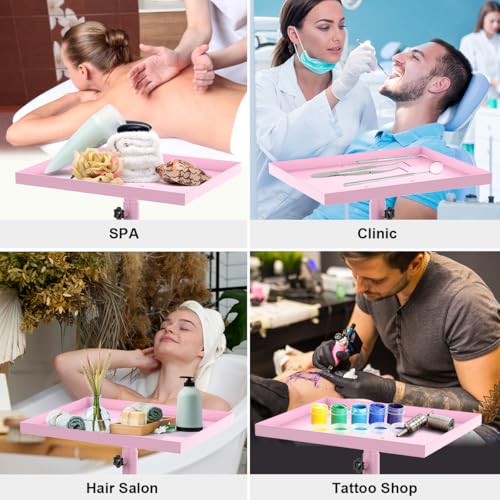 Adjustable Salon Tray Cart with Wheels - Pink Rolling Storage