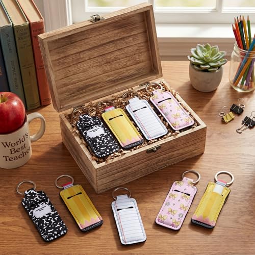 Kenning 12-Piece Teacher Lipstick Holder Keychain Bulk Pack