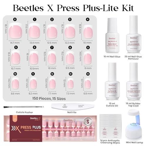 Beetles French Tip Press On Nails Kit - 150Pcs Short Square Pink