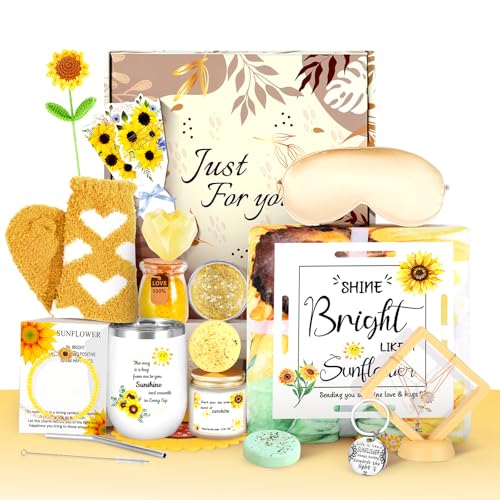 Self Care Gifts for Women, Sunflower Get Well Soon Gifts for Women Recovery After Surgery Care Package, Birthday Gifts Spa Gift Baskets Inspirational Gift Christmas Gift for Mom Sister Best Friends