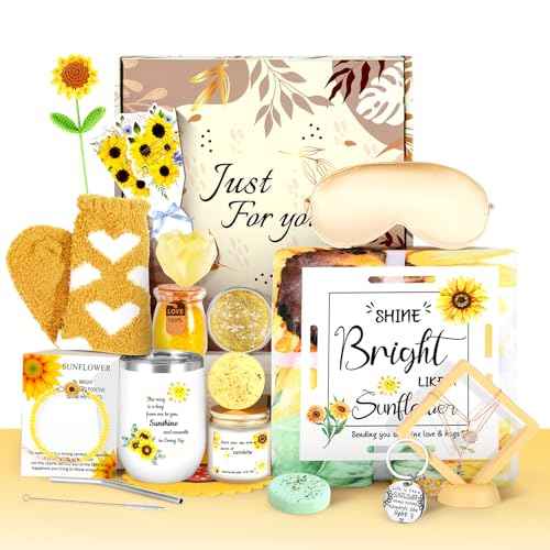 Self Care Gifts for Women, Sunflower Get Well Soon Gift for Women Recovery After Surgery Care Package, Birthday Gifts Spa Gift Baskets Inspirational Gifts for Mom Sister Best Friends