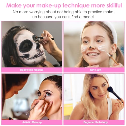 3D Makeup Practice Kit, Reusable Silicone Practice Face Board/Makeup Mannequin Face,with Brushes&Eyebrow Pencils&Eyelashes&Bag&Eyeshadow&Lipstick