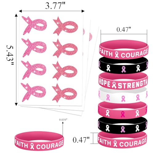 Pink Ribbon Tattoos & Breast Cancer Awareness Silicone Bracelets (97PC)