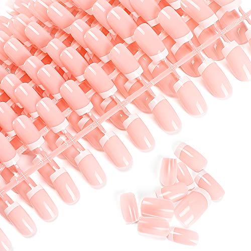 LIARTY 240 Pieces 10 Sets French Fake Nails Press on Nails for Women Girls Full Cover Medium Length Pink False Nails Natural Artificial Nail Tips for DIY Nail Art