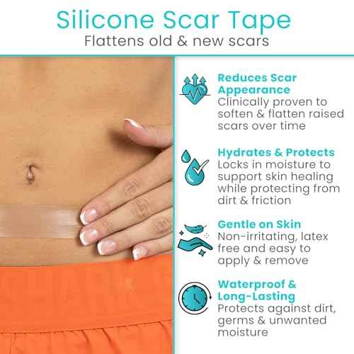 ViveCare Silicone Scar Sheets Tape (1.6" x 120" Roll) ? Medical Grade Silicone Scar Tape for Surgical Scars, C Section, Keloid & Hypertrophic Scars ? Waterproof, Reusable, Adhesive Scar Treatment Roll