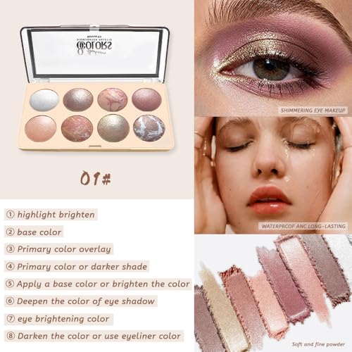 Baked Shimmer Eyeshadow Palette - Pearl Metallic Rose Gold