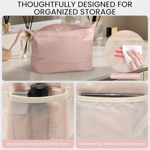 HauteHues Pink Makeup Bag - Travel Toiletry Organizer, 10x5.9x4.9in