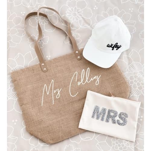 ModParty Mrs Makeup Velvet Bag | Bride Cosmetic Pouch Sparkle Letter Mrs| Bridal Shower Gift Idea Natural