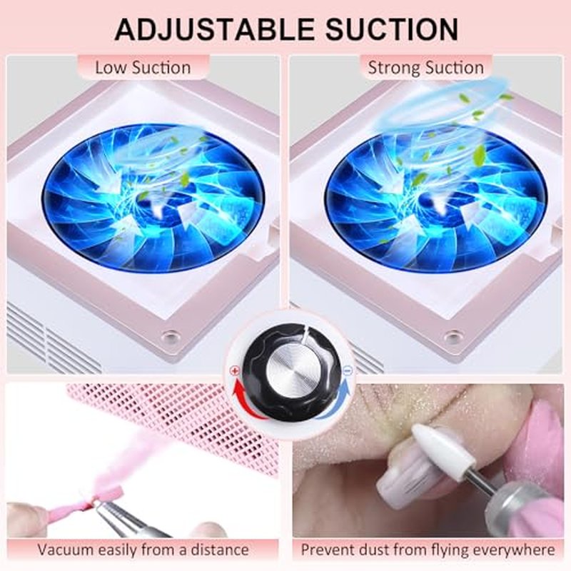 80W Nail Dust Collector Super Powerful Dust Collector Nail Tech with Reusable Filter Adjustable Nail Vacuum Dust Collector Electric Dust Suction Machine for Acrylic Gel Nail Polishing