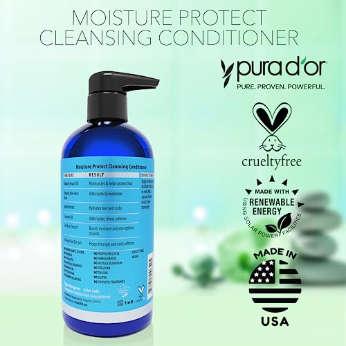 PURA D¡¯OR Moisture Protect Cleansing Conditioner (16oz) Detangles & Restores Hair with Argan Oil,Lavender,No Sulfate,All Hair Types,Men & Women (Packaging may vary),(Pack of 2)