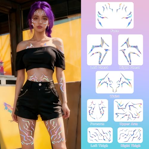 8 Pcs Holographic Temporary Tattoo Stickers for Cosplay