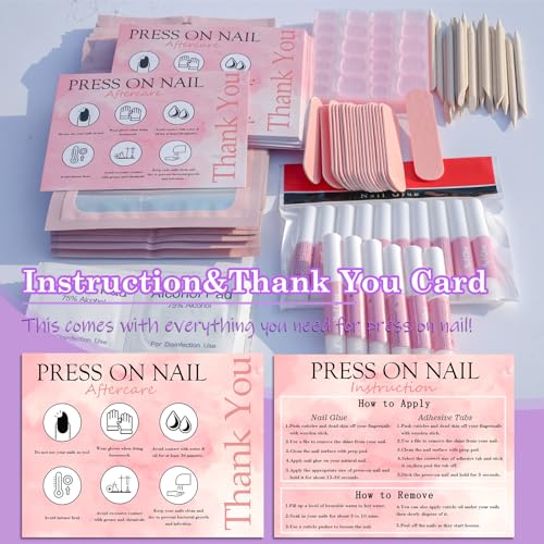 Disposable Nail Supplies Kit 140pcs Pink Press-On Manicure Set for Salon & Home