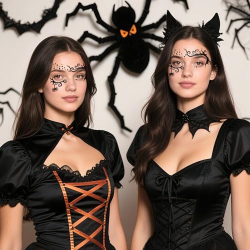 Halloween Face Gems Stickers - Spider & Clown Rhinestone Tattoos (2 Pack)