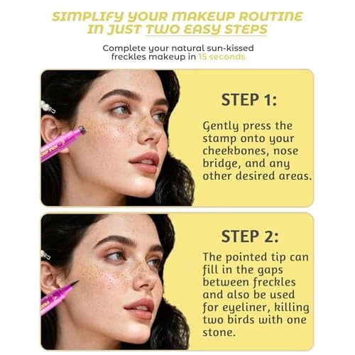 Upgrade Dual Ended 2-in-1 Faux Freckle Stamp Pen, Waterproof Fake Freckle Pen with Multi-Prong Freckles Stamp Head for Women to Easily Create Natural Long-Lasting Sunkissed Makeup