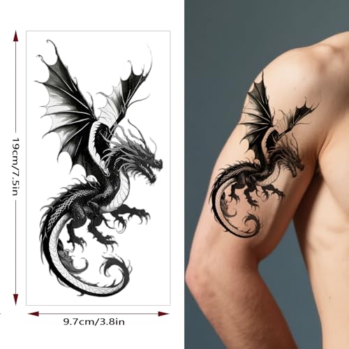 Konsait Large Dragon Temporary Tattoos for Men Women, 10 Sheet Half Arm Set