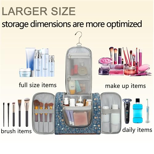 Hanging Toiletry Bag for Women, Travel Makeup with Metal Swivel Hook, Organizer for Full Sized Cosmetics and Toiletries,Water-Resistant Nylon,Paisley Floral