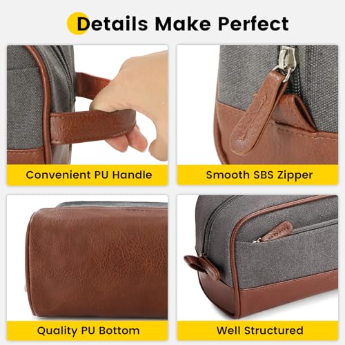 Vorspack Grey Canvas Toiletry Bag - Water Resistant Travel Organizer