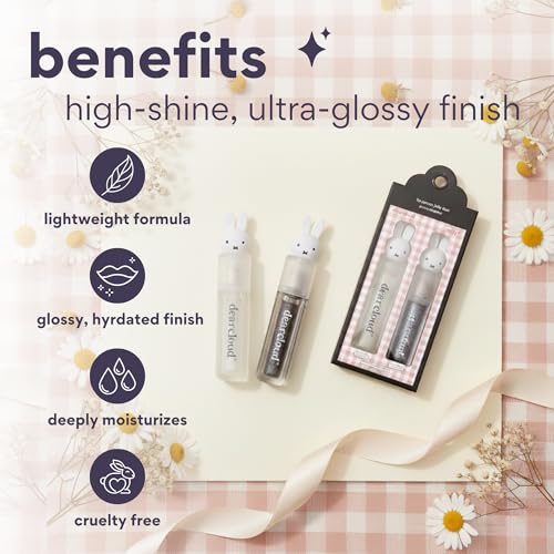 dearcloud Miffy Lip Serum Jelly Duo - Hydrating Lip Gloss for Women with Hyaluronic Acid, Rosehip & Jojoba Seed Oils- Korean Skin Care pH Color Changing Lip Gloss Set
