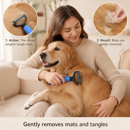 Double Sided Pet Dematting Comb & Undercoat Rake for Dogs & Cats