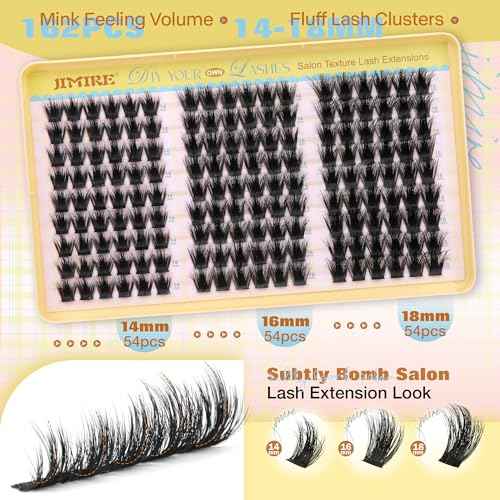 JIMIRE Manga Lash Clusters Wispy Volume Cluster Eyelash Extensions CD Curly 14-18MM Fluffy Eyelash Clusters Easy to Apply DIY Thick Individual Lashes at Home 162Pcs Pack