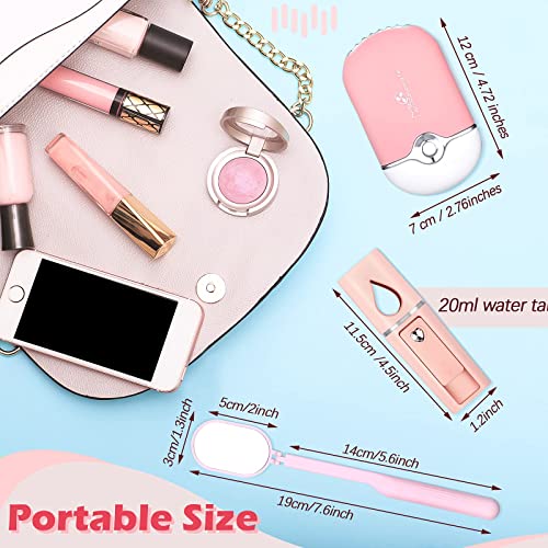 3 Pcs Nano Mister for Lash Extensions Mini USB Lash Fan Dryer for Eyelash Extensions Handheld Lash Mirror Portable Facial Steamer 20 ml Water Tank for Lash Extension Supplies (Pink,Heart Style)