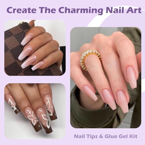 SAVILAND Long Coffin Soft Gel Nail Tips Kit with UV Lamp & Nail Tools - 13-Long Coffin